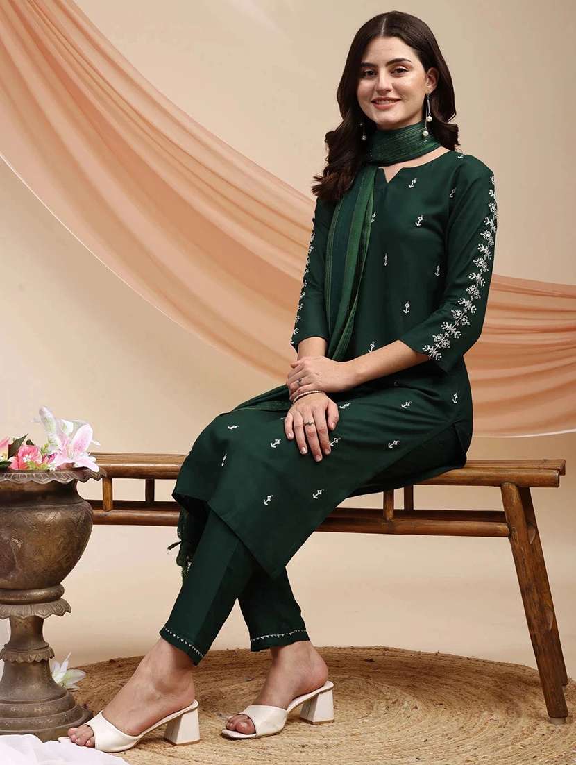 women three quarter sleeve kurta pant with dupatta set - 22014296 - Standard Image - 5