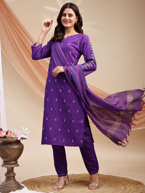 women three quarter sleeve kurta pant with dupatta set - 22014299 - Standard Image - 0