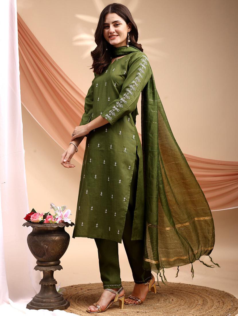 women three quarter sleeve kurta pant with dupatta set - 22014301 -  Zoom Image - 0