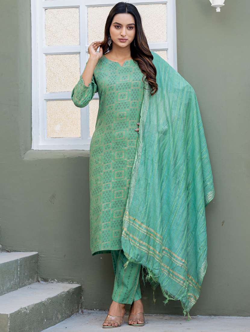women three quarter sleeve kurta pant with dupatta set