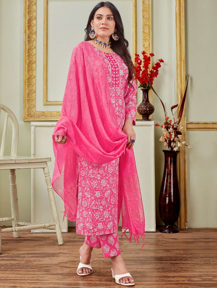 women three quarter sleeve kurta pant with dupatta set