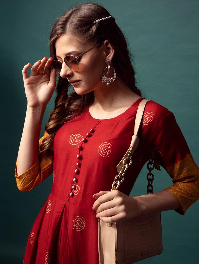 women printed three quarter sleeve flared kurta - 22014312 - Standard Image - 5