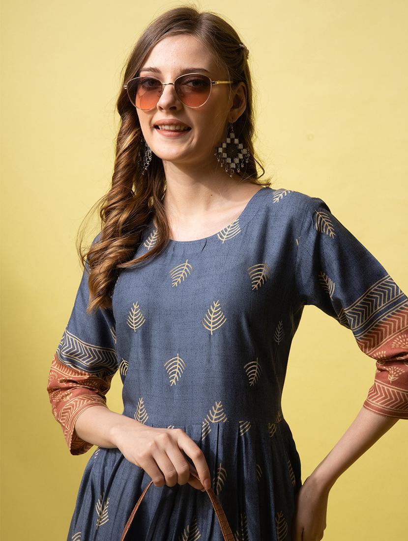 women printed three quarter sleeve anarkali kurta - 22014313 - Standard Image - 3