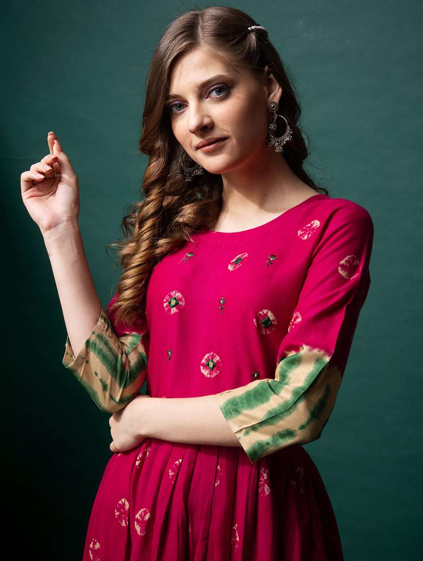 women printed three quarter sleeve anarkali kurta - 22014314 -  Standard Image - 3