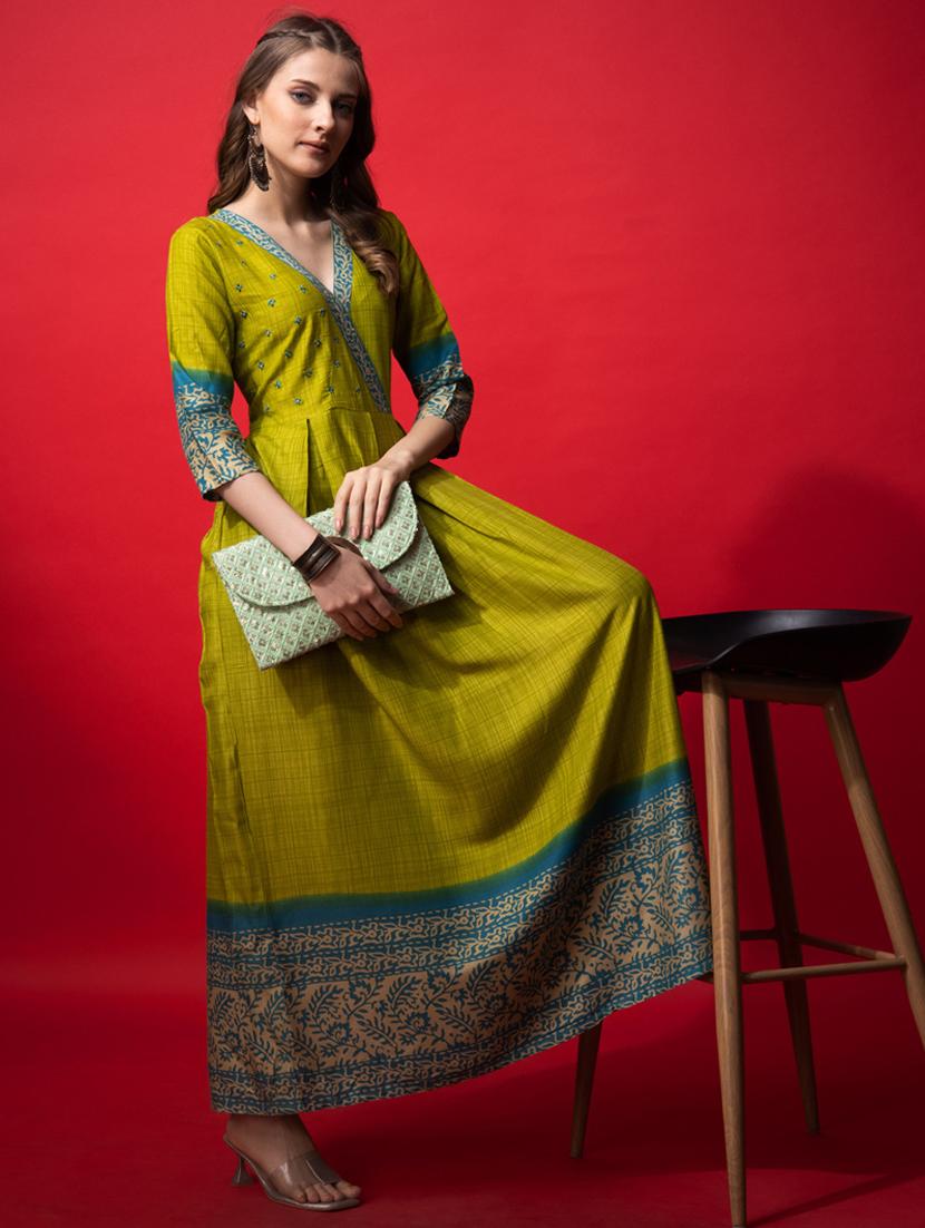 women printed three quarter sleeve anarkali kurta - 22014315 -  Zoom Image - 0
