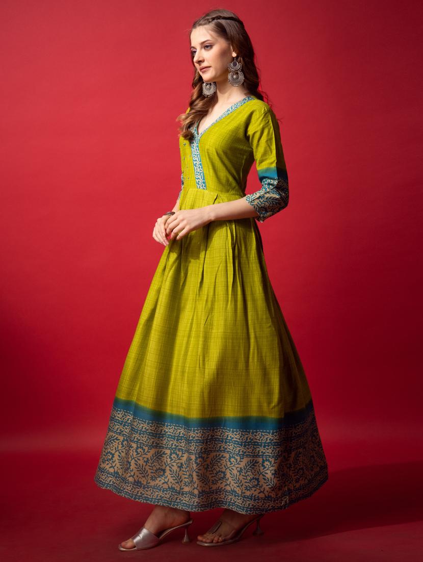 women printed three quarter sleeve anarkali kurta - 22014315 - Standard Image - 3