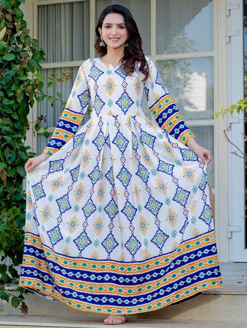 women printed three quarter sleeve anarkali kurta - 22014316 -  Standard Image - 0