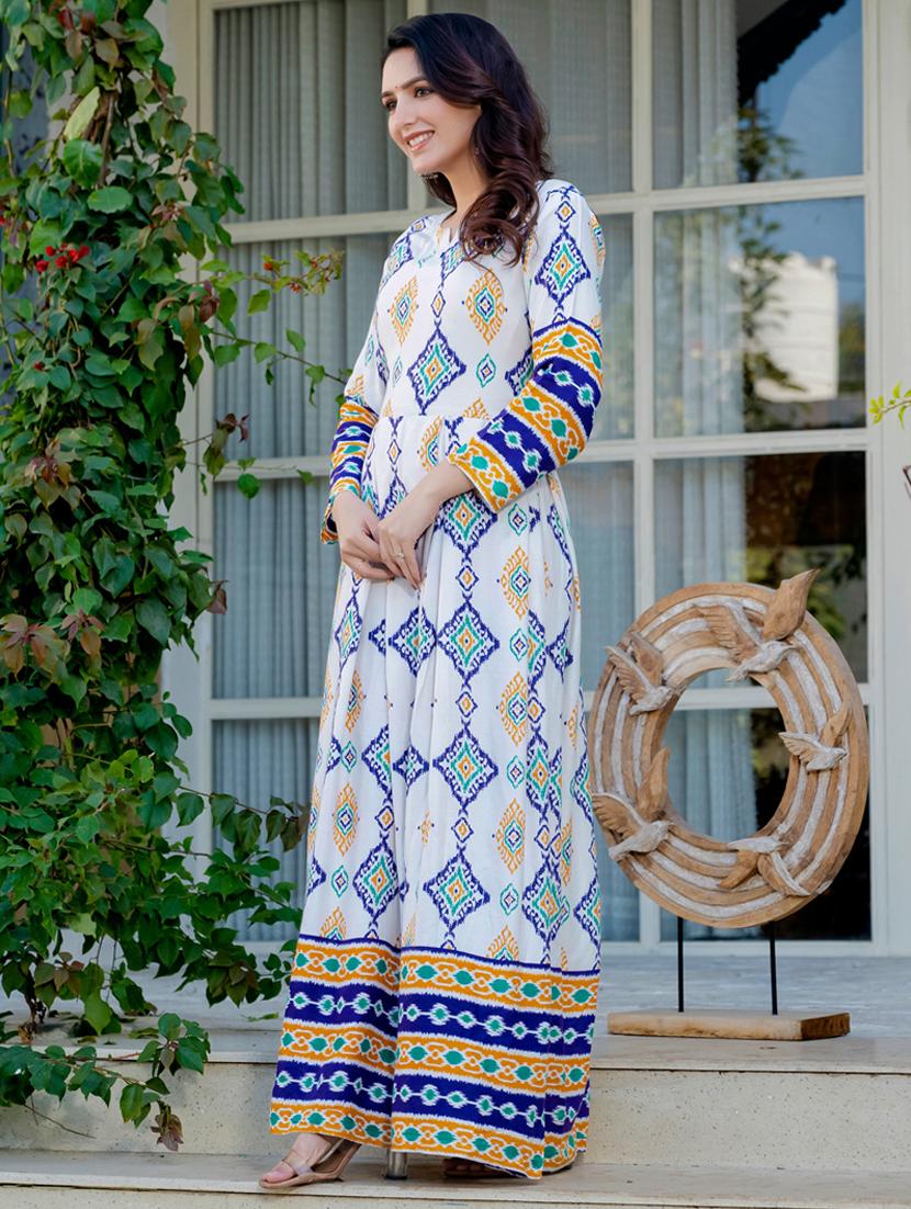 women printed three quarter sleeve anarkali kurta - 22014316 - Standard Image - 3