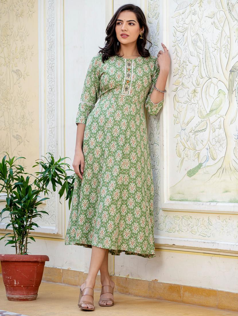 women printed three quarter sleeve anarkali kurta