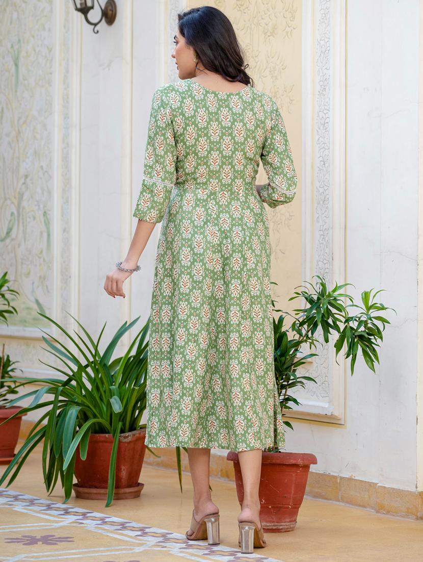 women printed three quarter sleeve anarkali kurta - 22014317 - Standard Image - 3