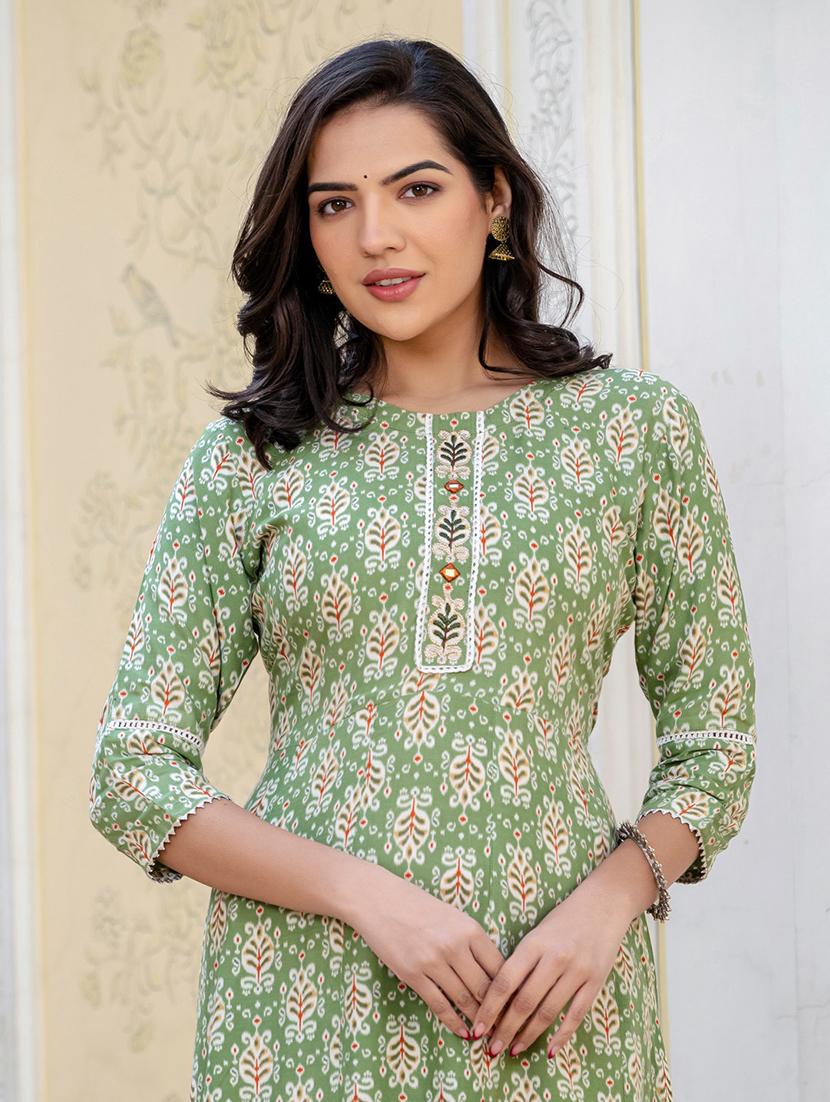 women printed three quarter sleeve anarkali kurta - 22014317 - Standard Image - 5