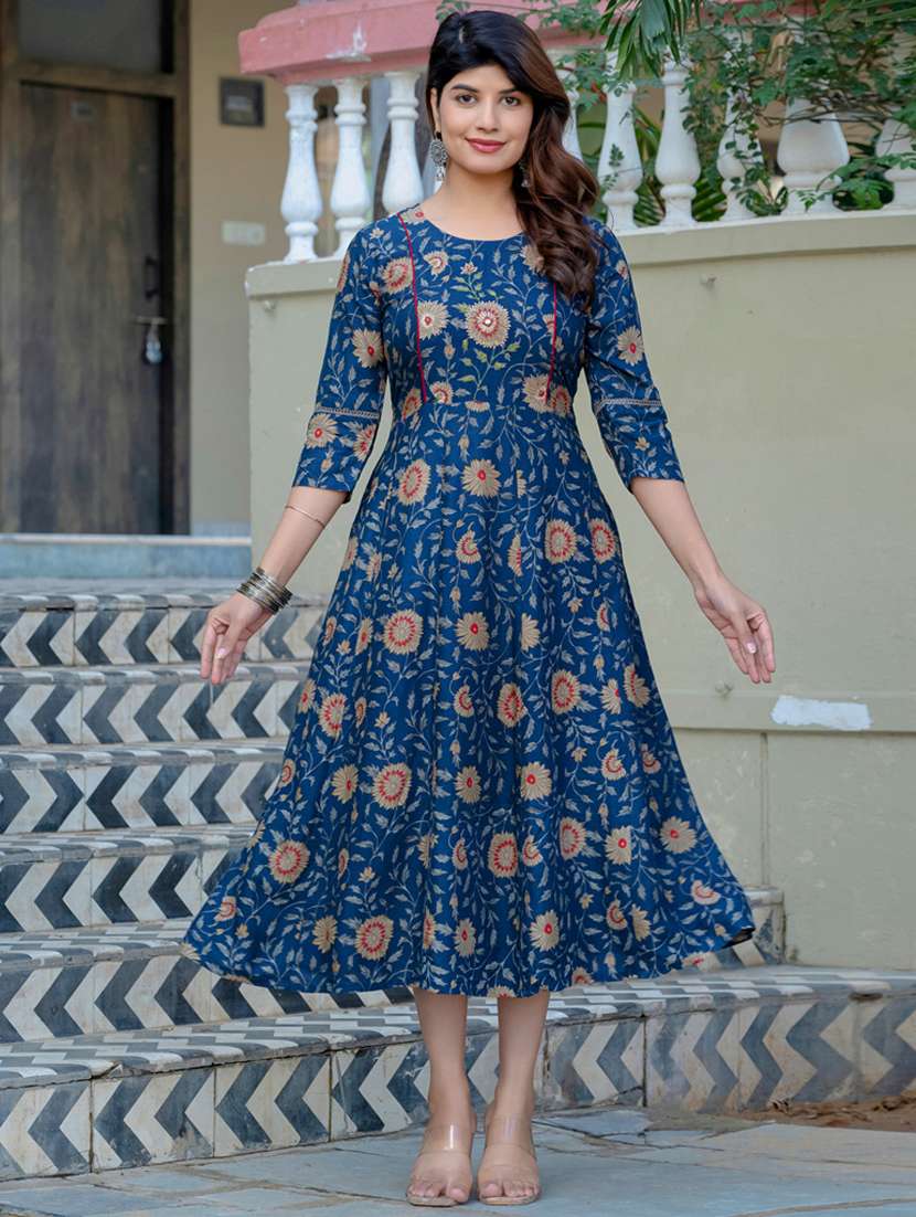 women printed three quarter sleeve anarkali kurta - 22014319 -  Standard Image - 3