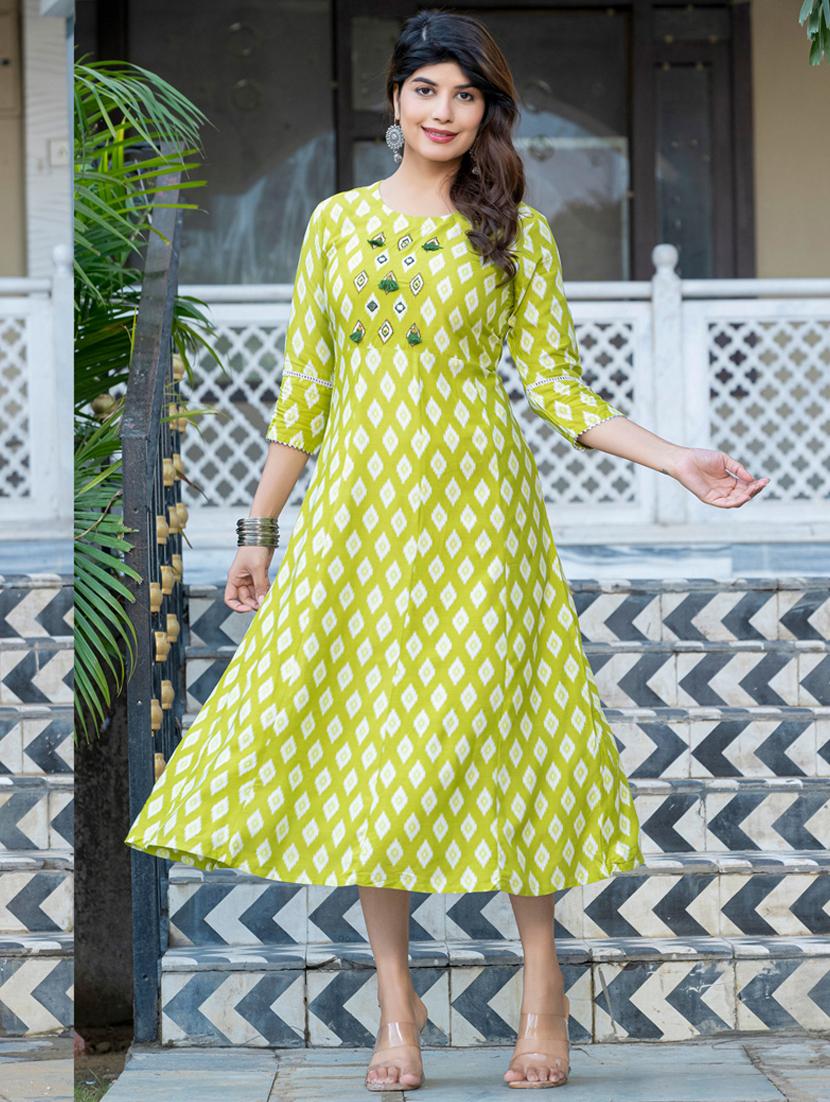 women printed three quarter sleeve a-line kurta - 22014320 - Zoom Image - 0