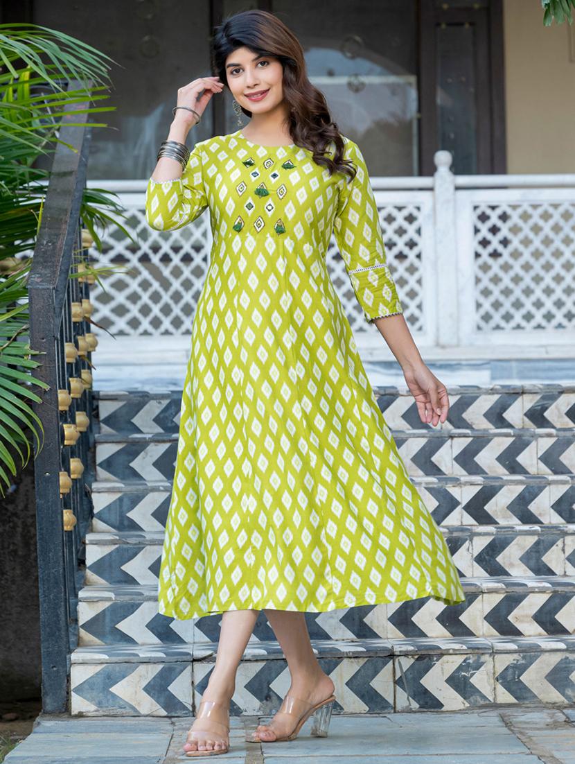 women printed three quarter sleeve a-line kurta - 22014320 - Standard Image - 5