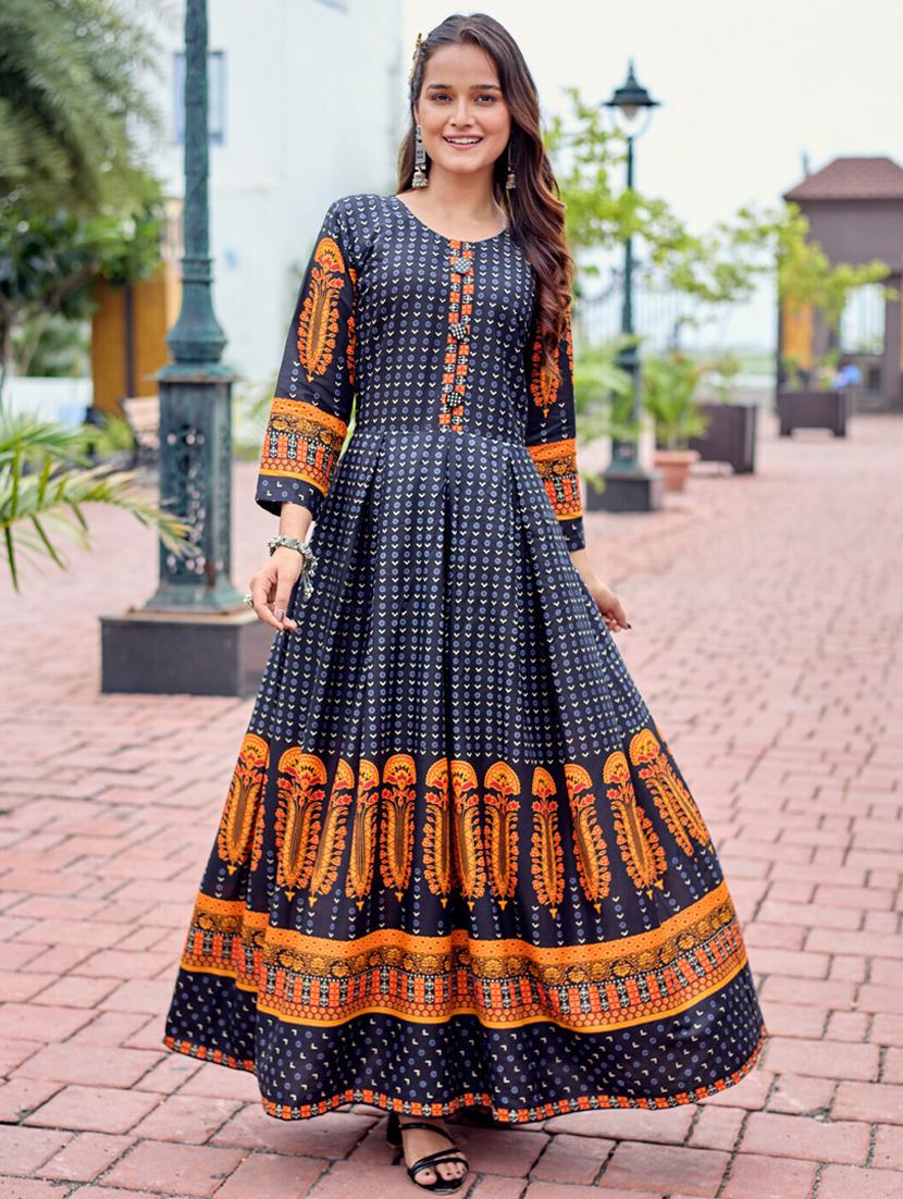 women printed three quarter sleeve anarkali kurta - 22014326 - Zoom Image - 0