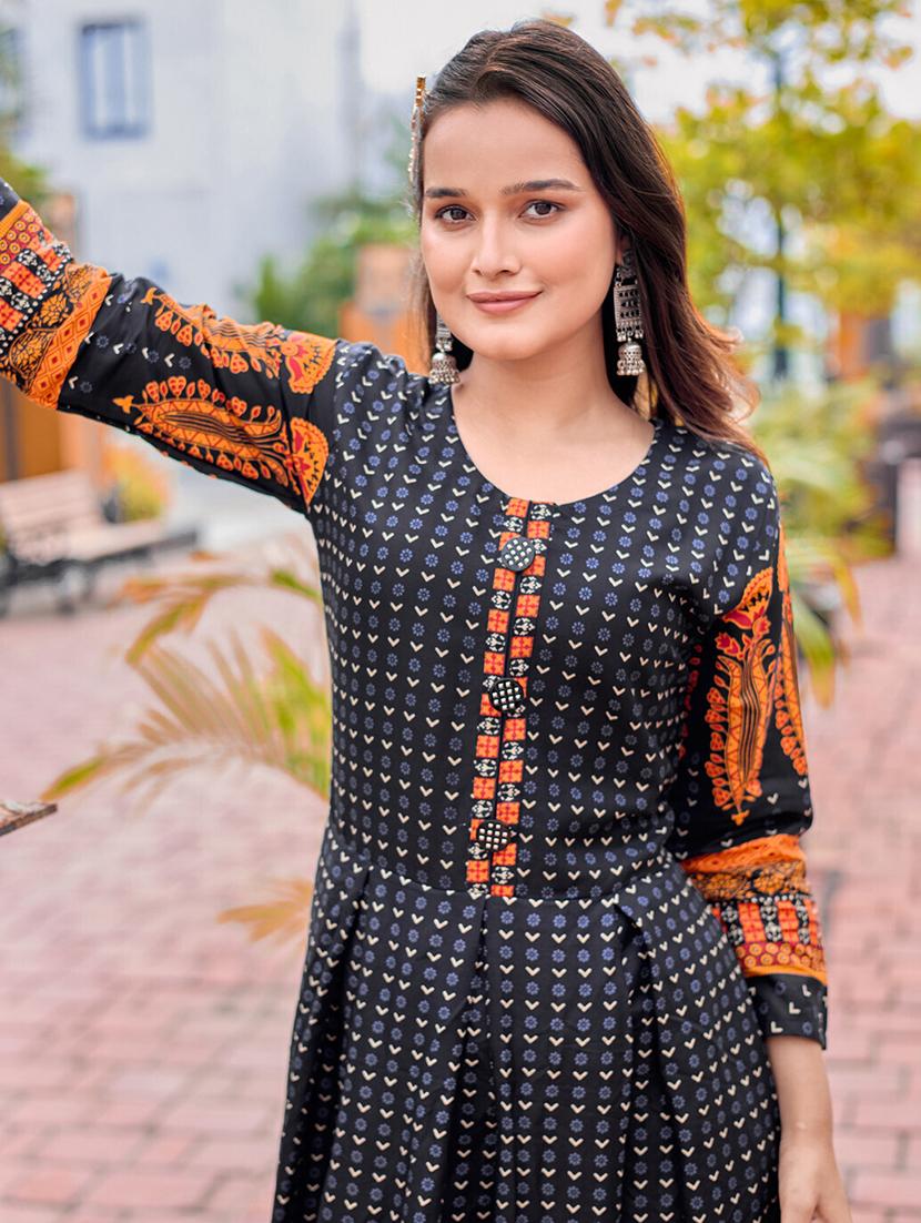 women printed three quarter sleeve anarkali kurta - 22014326 - Standard Image - 5