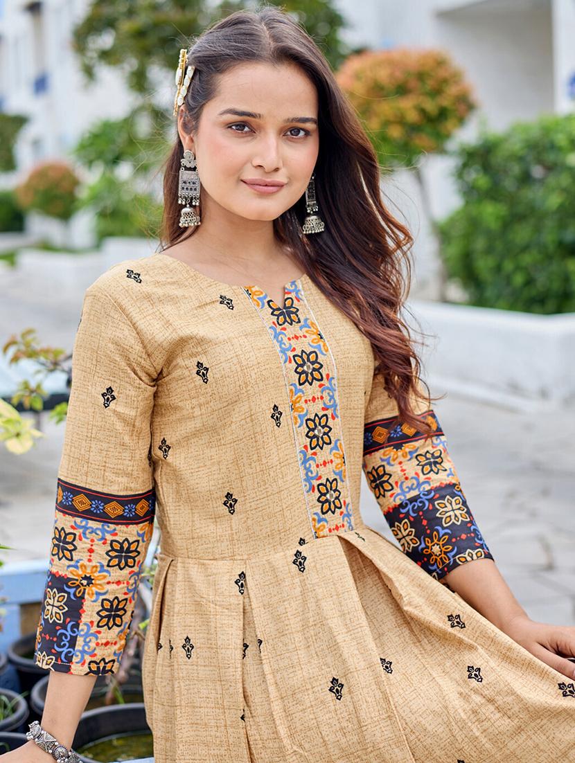 women printed three quarter sleeve anarkali kurta - 22014327 - Standard Image - 3