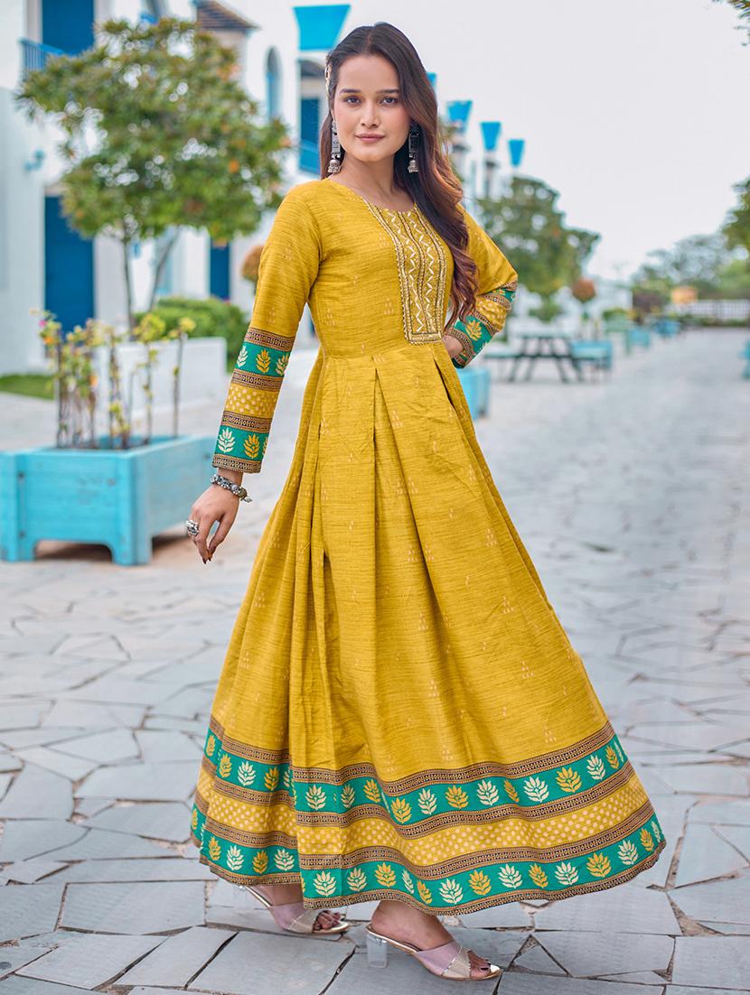 women printed three quarter sleeve anarkali kurta - 22014329 - Standard Image - 3