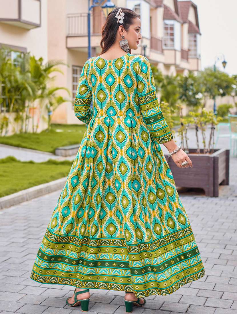 women printed three quarter sleeve anarkali kurta - 22014330 - Standard Image - 3