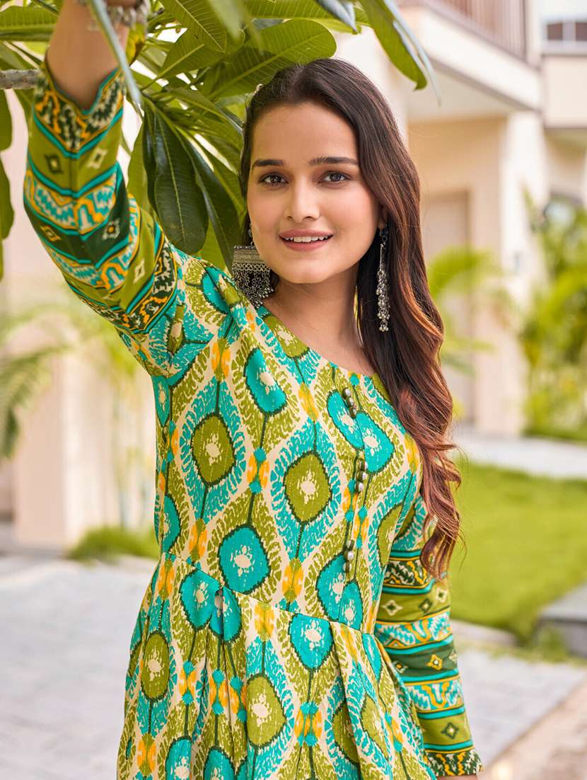 women printed three quarter sleeve anarkali kurta - 22014330 - Standard Image - 5