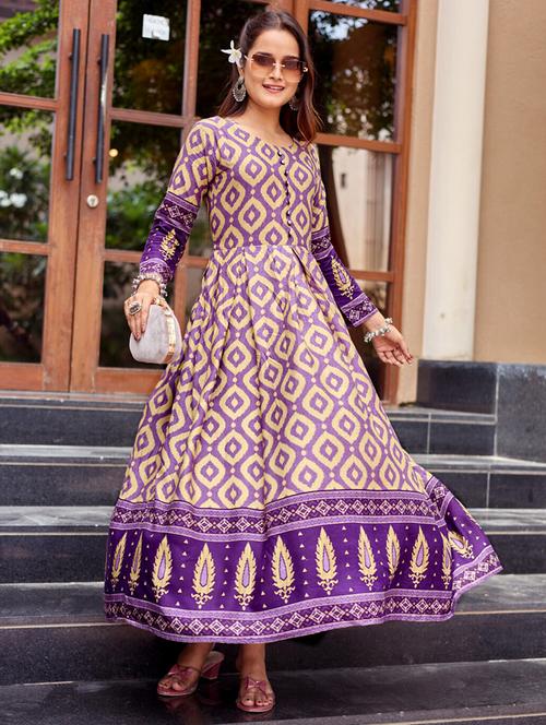 women printed three quarter sleeve anarkali kurta - 22014331 -  Standard Image - 0