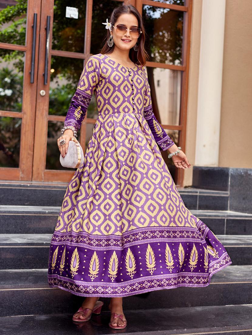 women printed three quarter sleeve anarkali kurta - 22014331 -  Zoom Image - 0