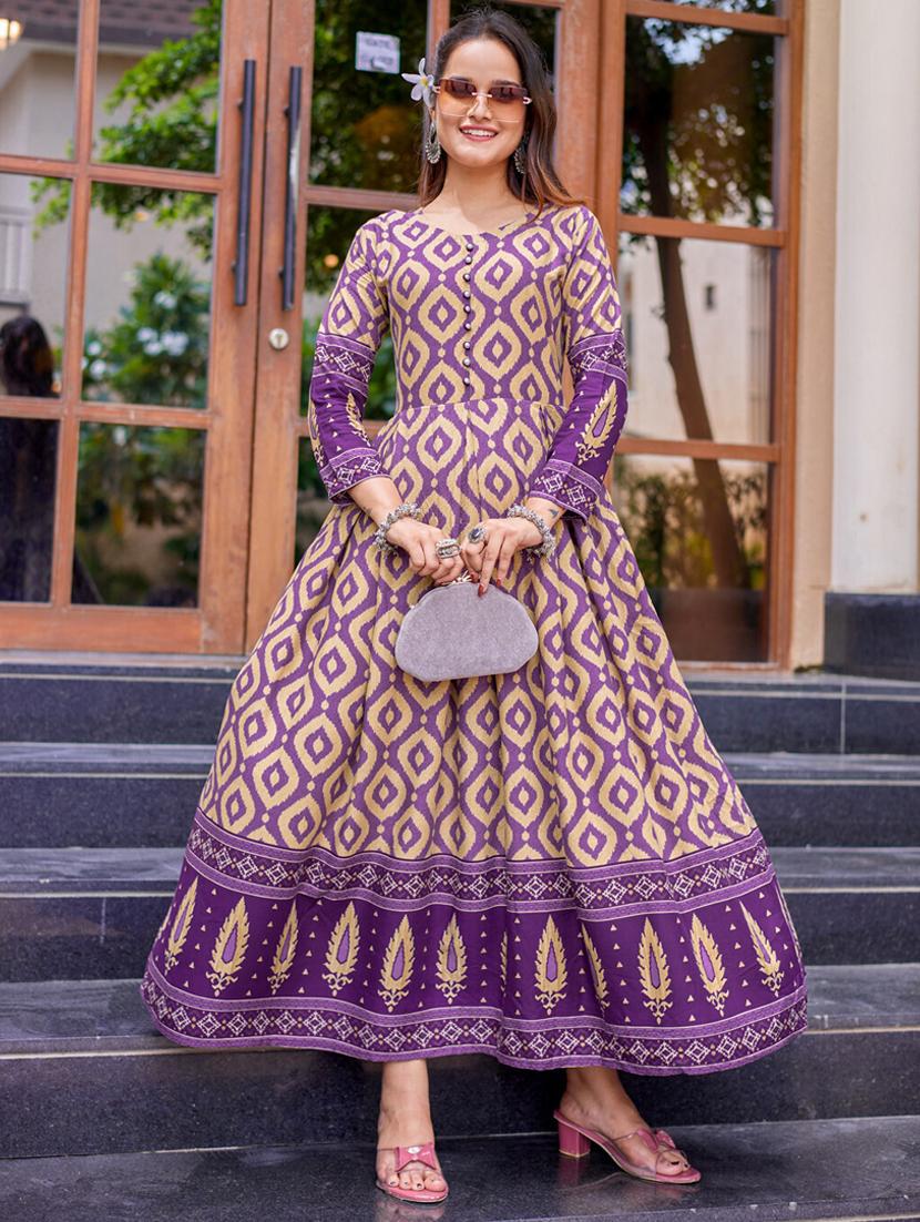 women printed three quarter sleeve anarkali kurta - 22014331 - Standard Image - 3