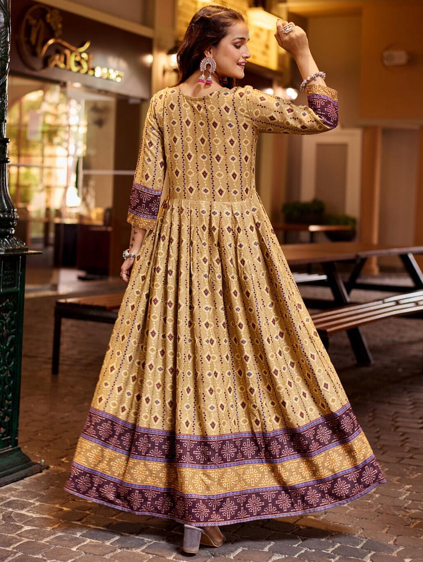 women printed three quarter sleeve anarkali kurta - 22014332 - Standard Image - 3