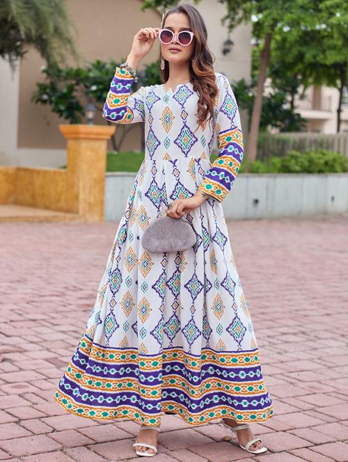 women printed three quarter sleeve anarkali kurta - 22014334 -  Standard Image - 0