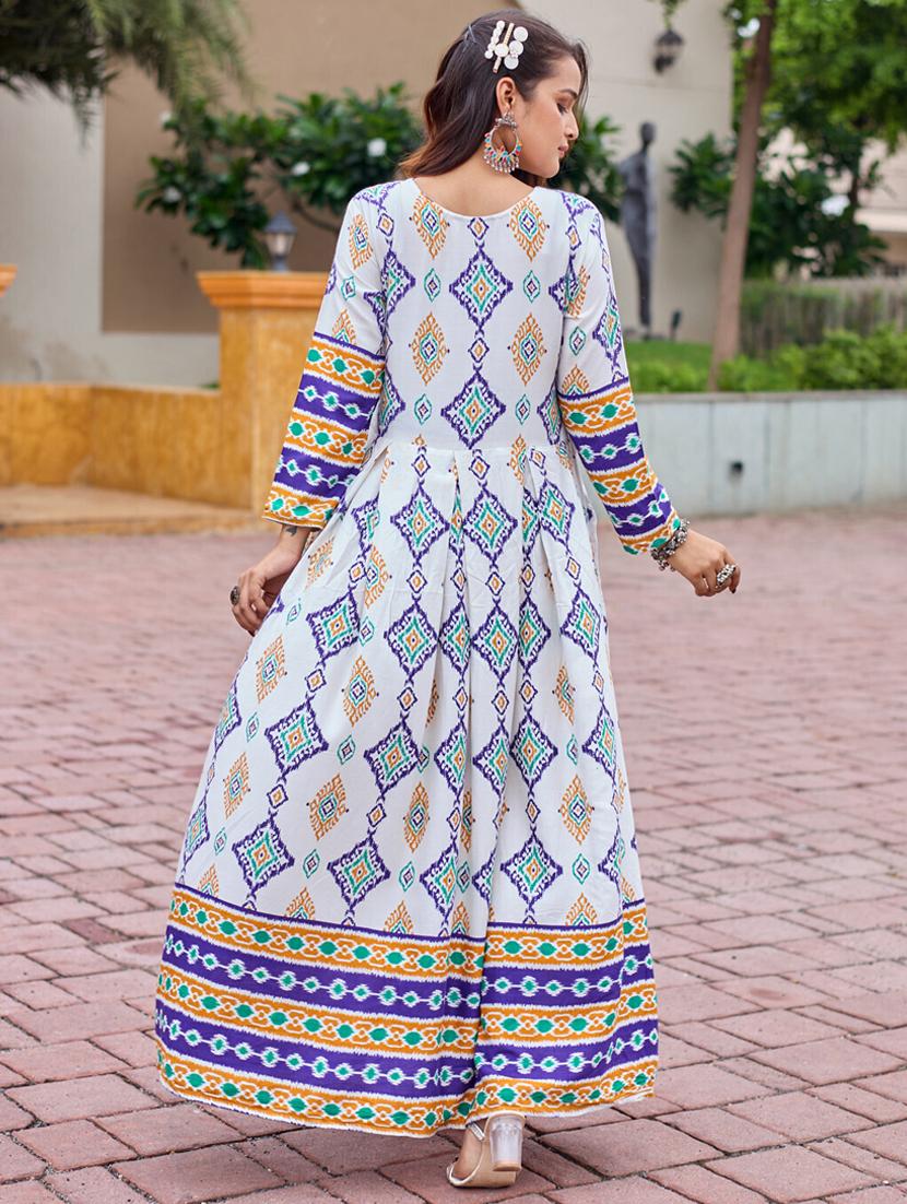 women printed three quarter sleeve anarkali kurta - 22014334 - Standard Image - 3