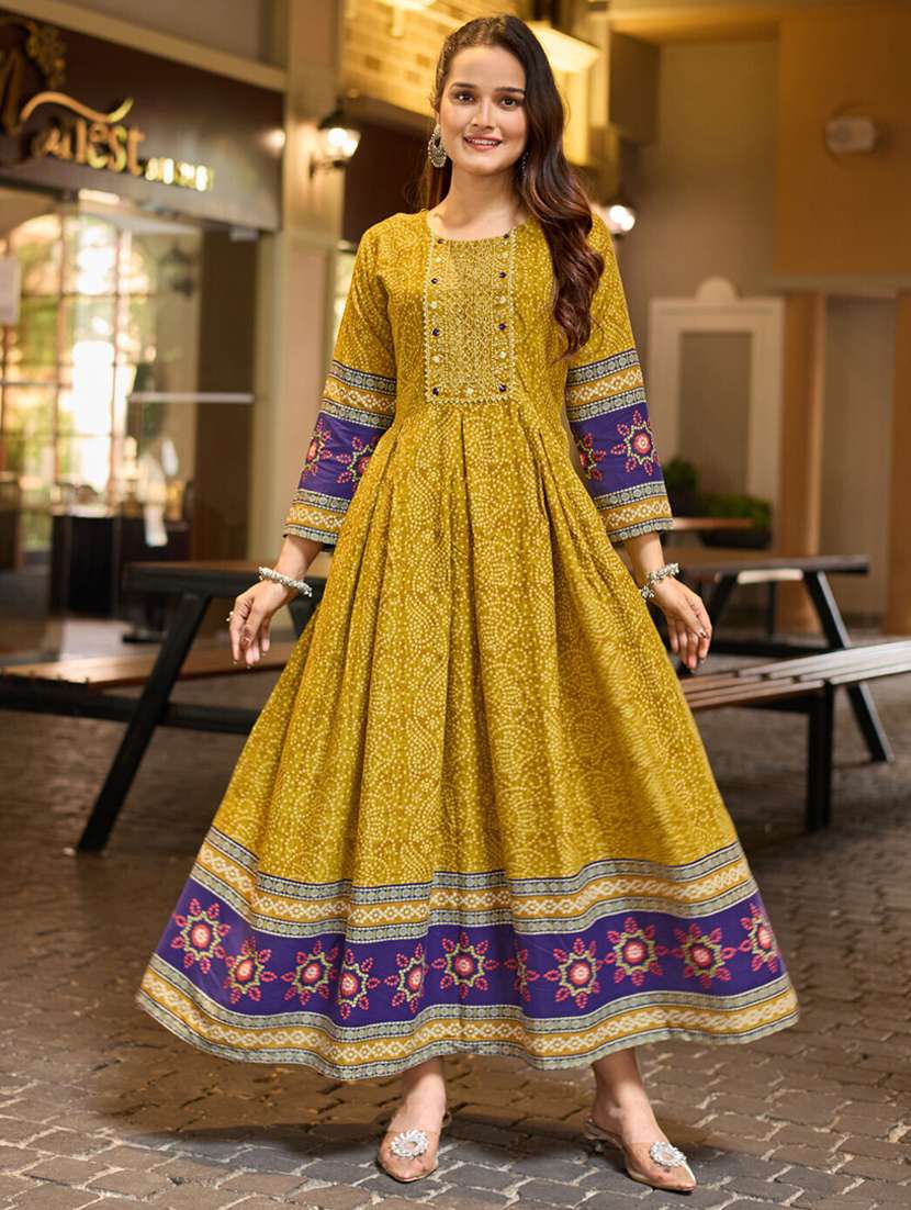 women printed three quarter sleeve anarkali kurta - 22014335 - Standard Image - 5