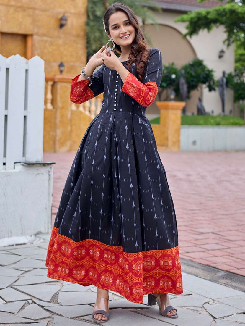 women printed three quarter sleeve anarkali kurta