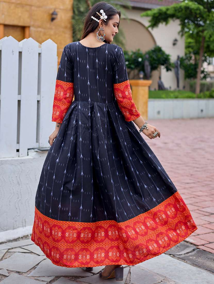 women printed three quarter sleeve anarkali kurta - 22014337 - Standard Image - 3