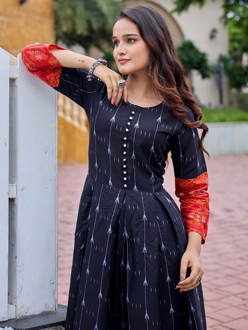 women printed three quarter sleeve anarkali kurta - 22014337 - Standard Image - 5