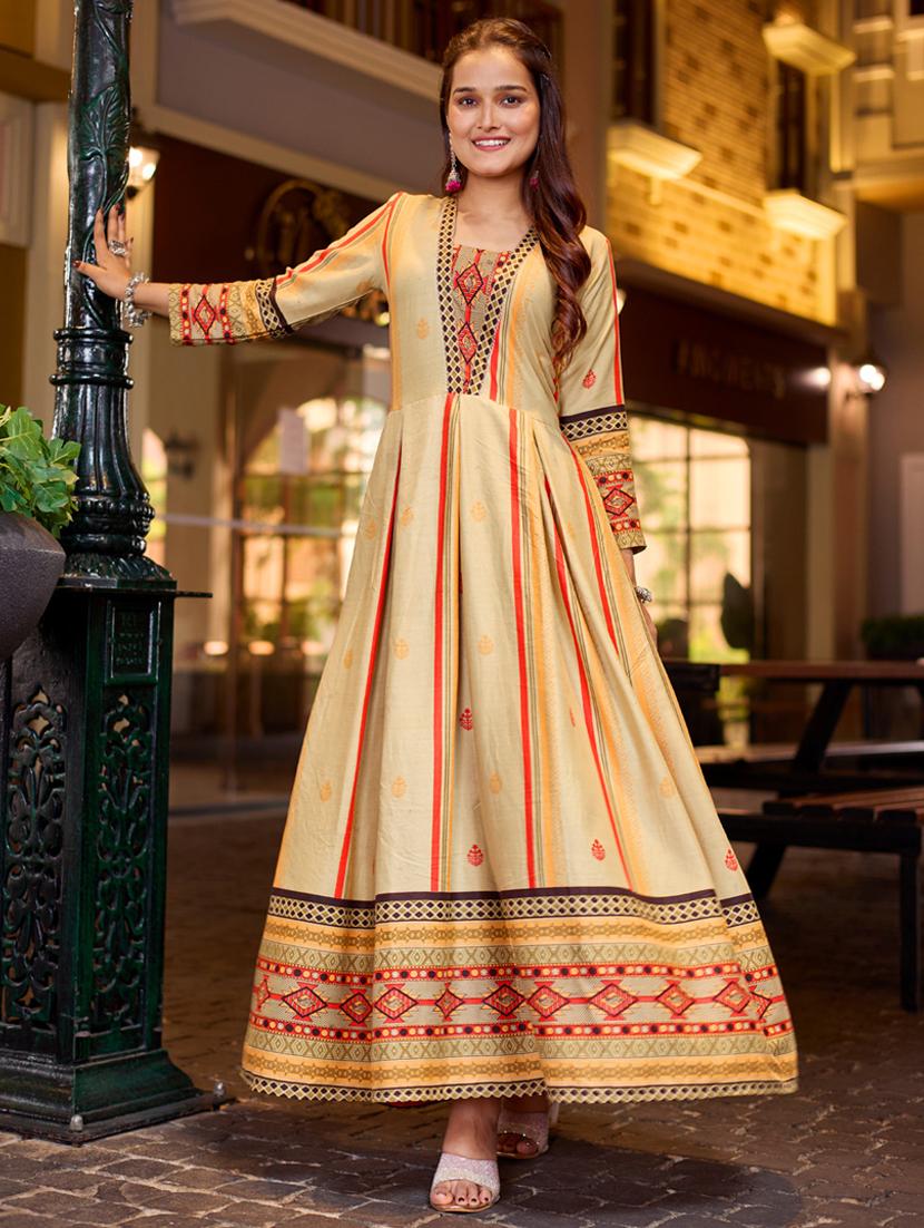 women printed three quarter sleeve anarkali kurta - 22014338 -  Zoom Image - 0