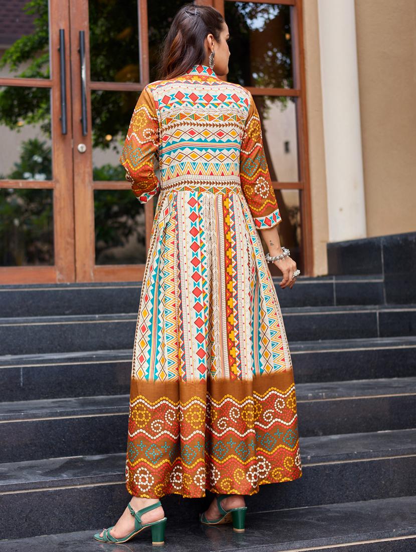women printed three quarter sleeve anarkali kurta - 22014339 - Standard Image - 3