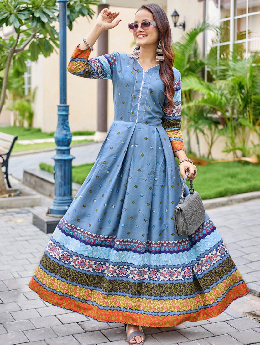 women printed three quarter sleeve anarkali kurta - 22014340 - Zoom Image - 0