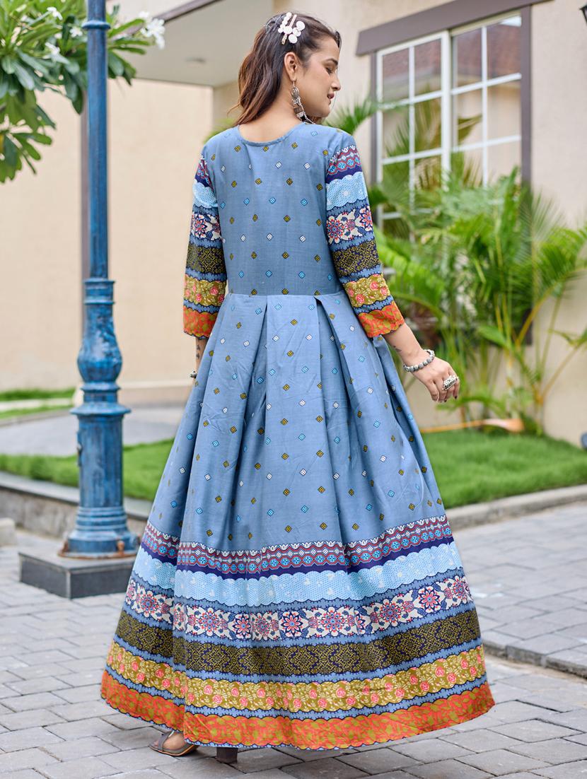 women printed three quarter sleeve anarkali kurta - 22014340 - Standard Image - 3