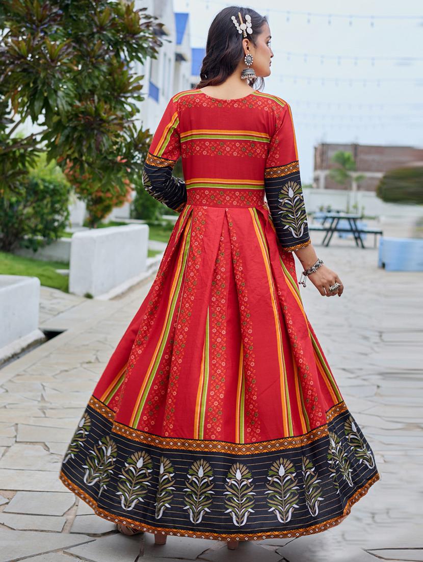 women printed three quarter sleeve anarkali kurta - 22014341 - Standard Image - 3