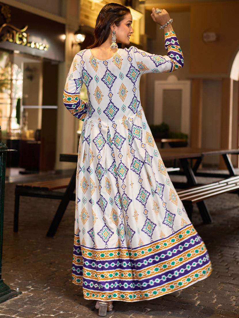 women printed three quarter sleeve anarkali kurta - 22014342 - Standard Image - 3