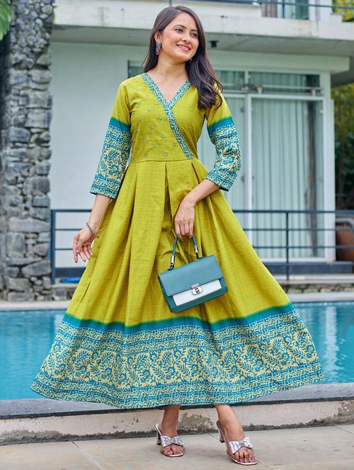 women printed three quarter sleeve anarkali kurta - 22014343 - Standard Image - 0