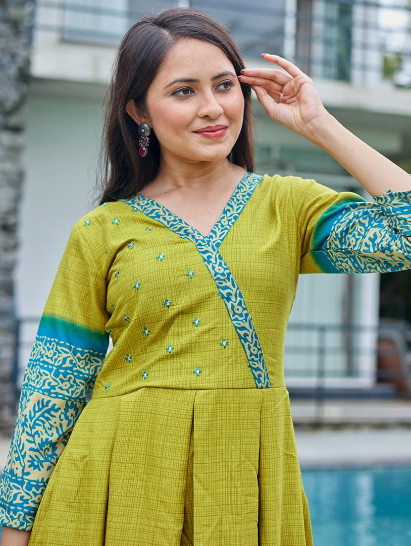 women printed three quarter sleeve anarkali kurta - 22014343 - Standard Image - 3