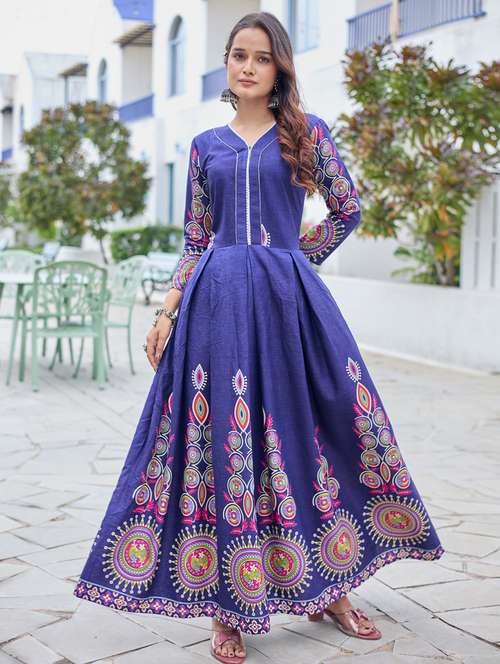 women printed three quarter sleeve anarkali kurta - 22014344 -  Standard Image - 0