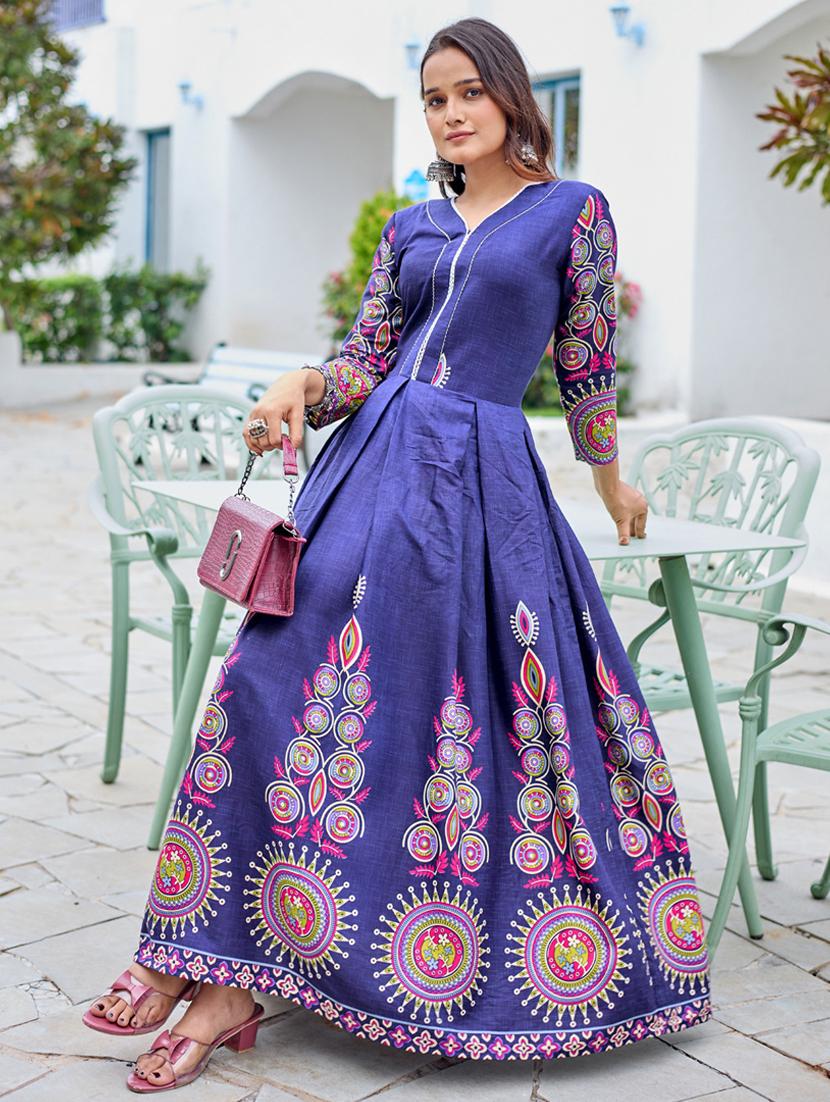 women printed three quarter sleeve anarkali kurta - 22014344 - Standard Image - 3
