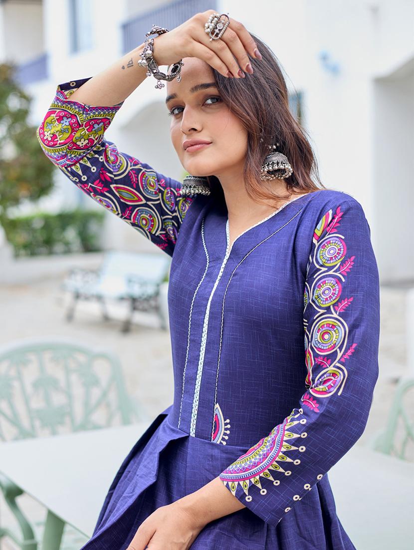women printed three quarter sleeve anarkali kurta - 22014344 - Standard Image - 5