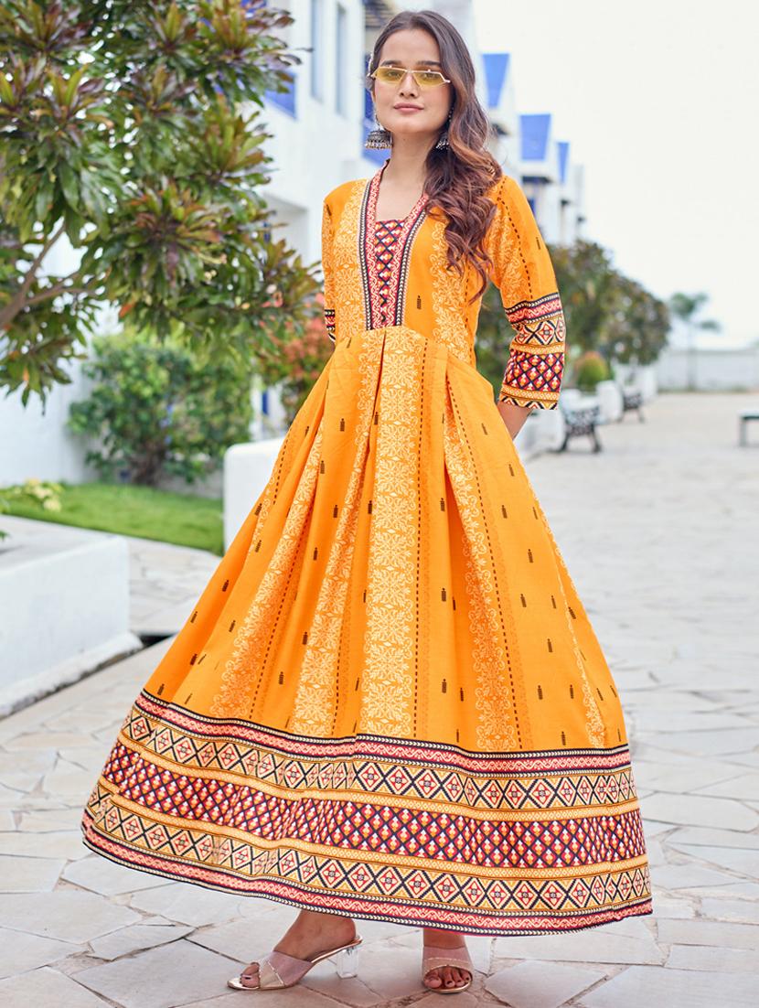 women printed three quarter sleeve anarkali kurta - 22014345 - Standard Image - 3