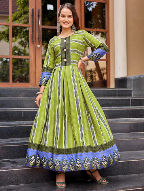 women printed three quarter sleeve anarkali kurta - 22014346 - Standard Image - 0