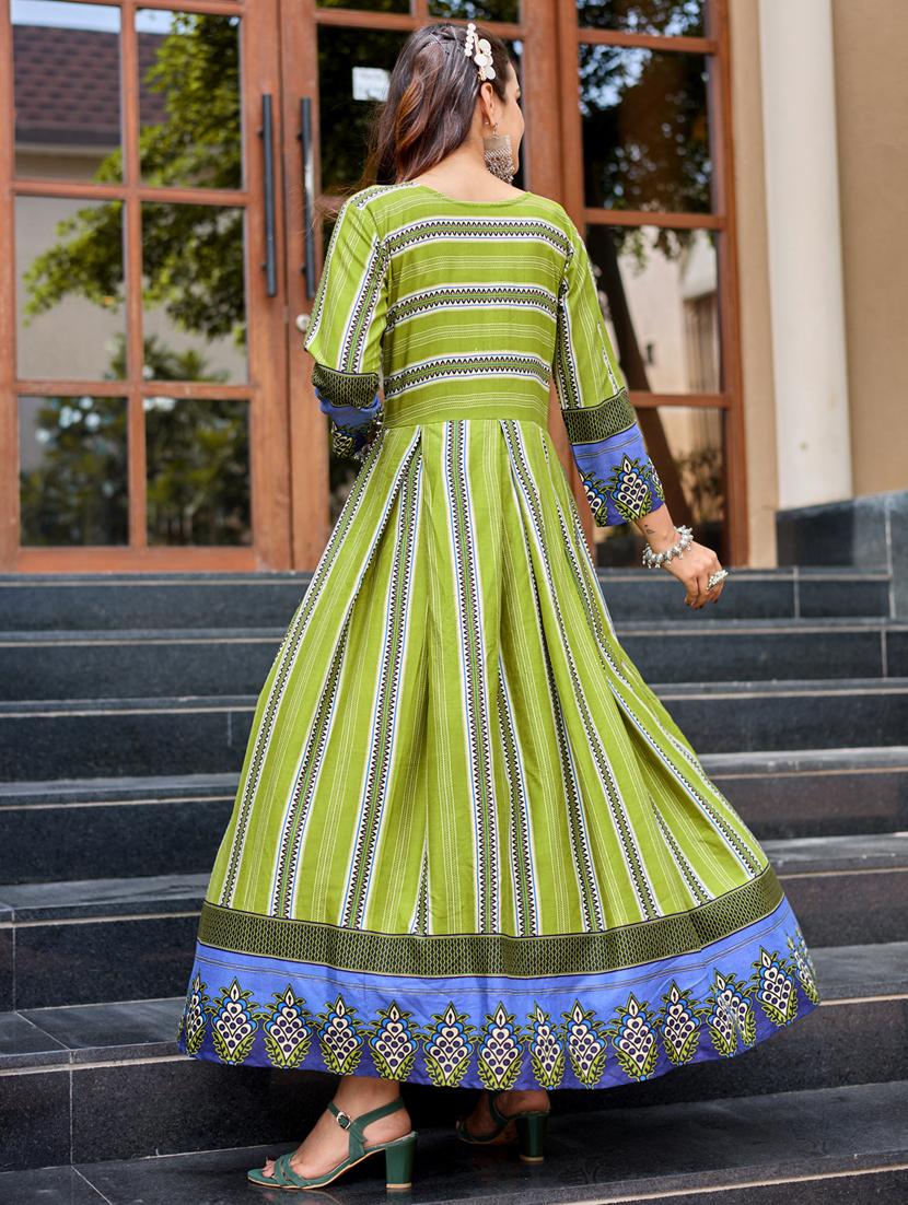 women printed three quarter sleeve anarkali kurta - 22014346 - Standard Image - 3