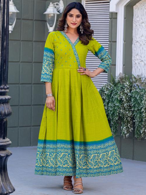 women printed three quarter sleeve anarkali kurta - 22014347 -  Standard Image - 0