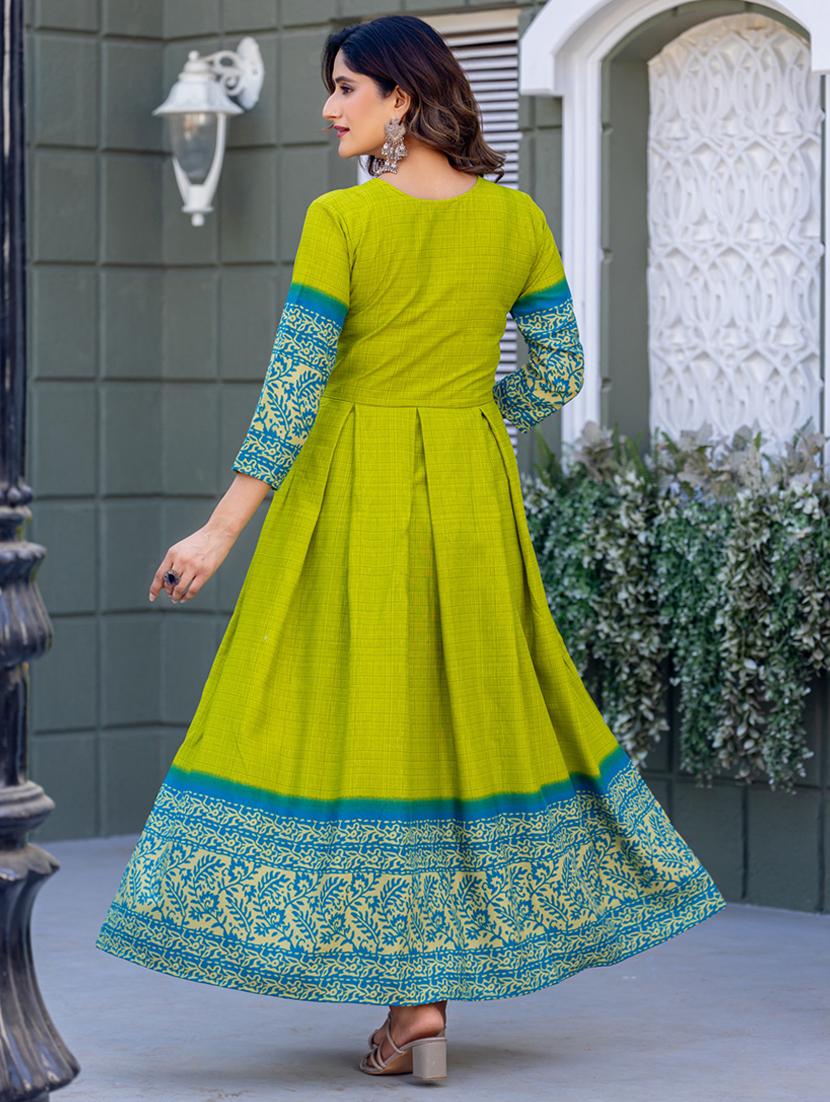 women printed three quarter sleeve anarkali kurta - 22014347 - Standard Image - 3